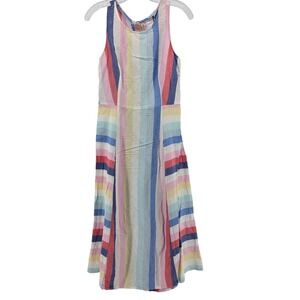 Joules Chrissie Midi‎ Linen Dress Womens 4 Multi Rainbow Stripe